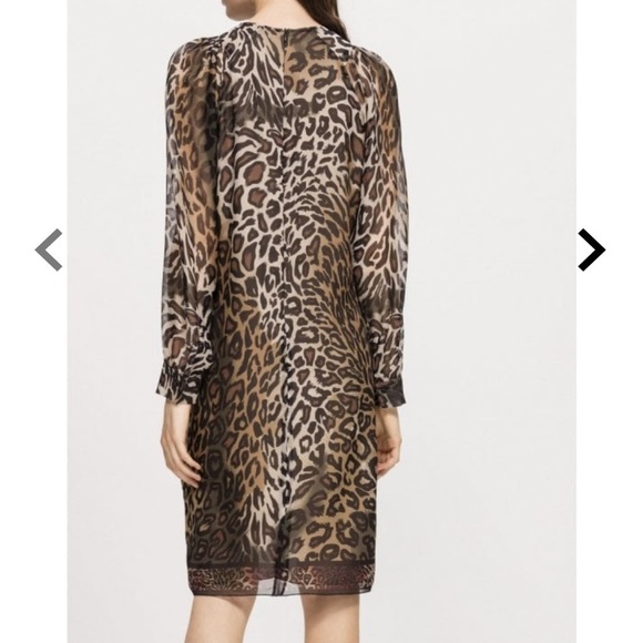 LUISA CERANO Leopard Silk Chiffon Dress Brown Cream Knee Length Shift Sz M - Picture 4 of 13